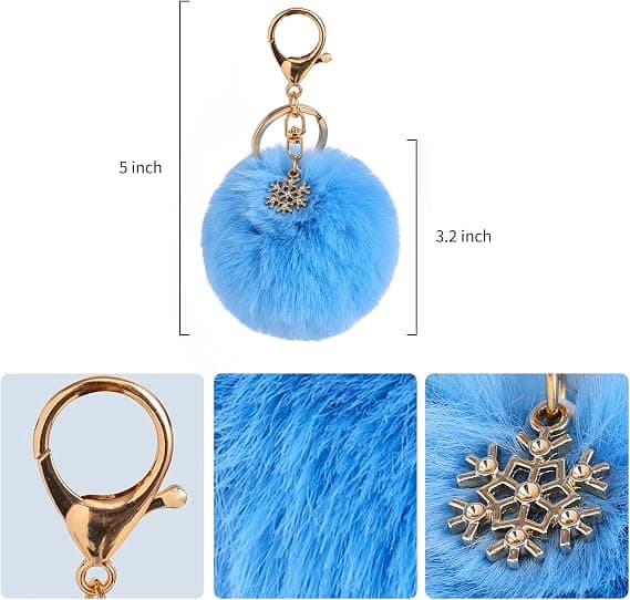 Pom Pom Nøglering Kunstig Pelsbold Nøglering Fluffy Tilbehør Bil Taske Charm Sort01