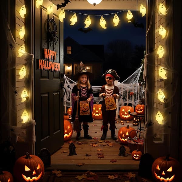 Halloween Pumpkin and Ghost String Lights 20 LED 3 m Battery Operated Decorative Lighting Steady Light Mode for Porch Window Garden and Party Ghost