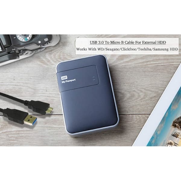 USB 3.0-kabel til Western Digital/WD/Seagate/Clickfree/Toshiba/Samsung bærbar harddisk - USB 3.0 A/Micro-B-kabel (1m)