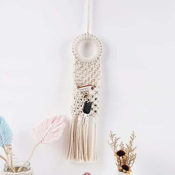 Makrame vägghängd förvaring - Liten boho-vävd förvaringspåse för nycklar