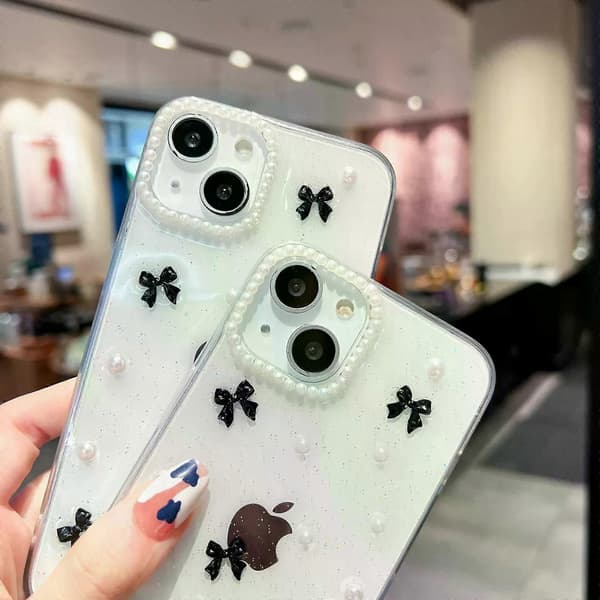 Etui til iPhone 11, Bling Glitter 3D Sløyfe Søt Glitrende Krystallklar Sløyfe Estetisk Design