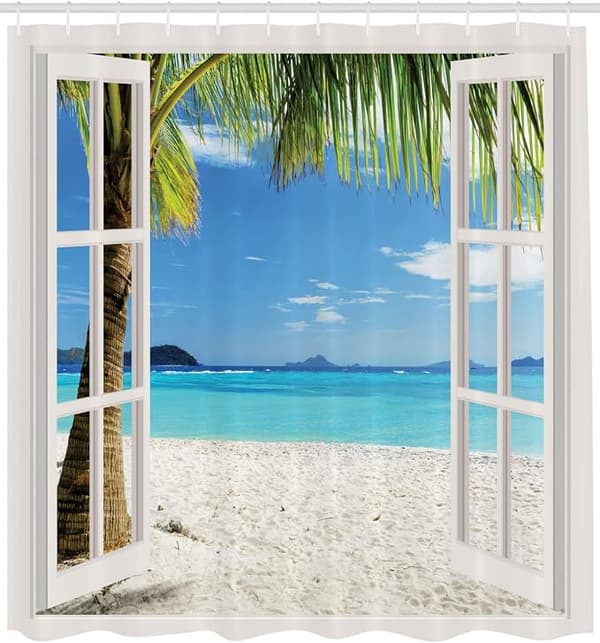 Polyester badeforhæng til stranden (180*180 cm), tropisk palme strand T