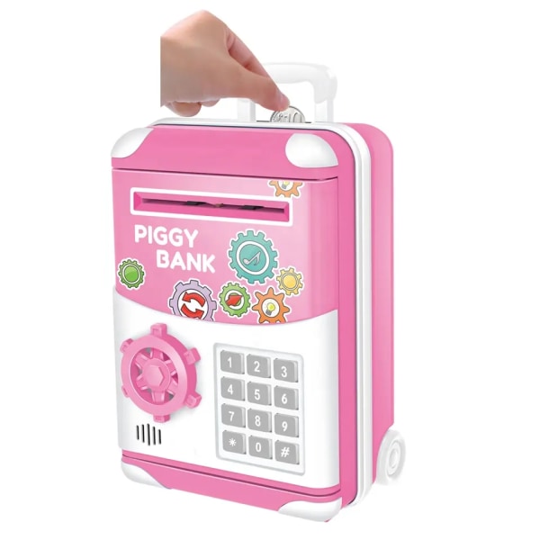 Minibank for gutter, jenter, minibank med myntbank for pengesparing med passord, barnesikker pengebeholder for voksne med automatisk griperegning