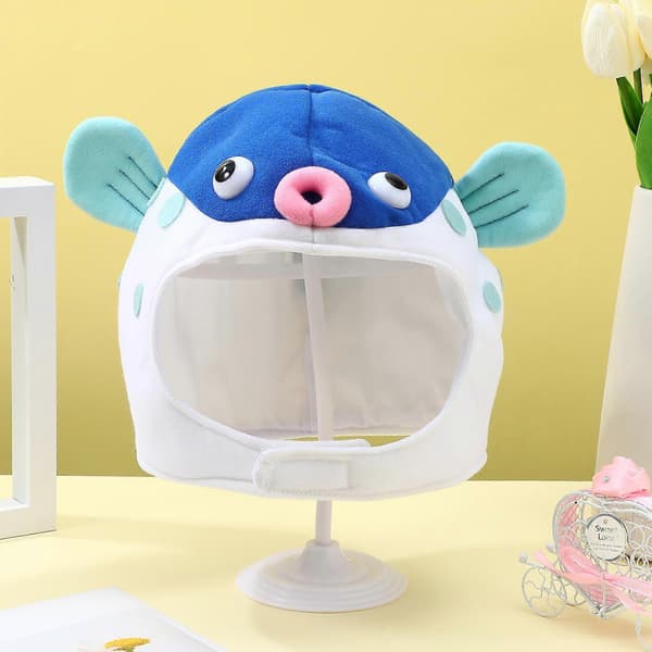 Puffer Fish Halloween Costume Hat Plush Blue Party Hat for Adults