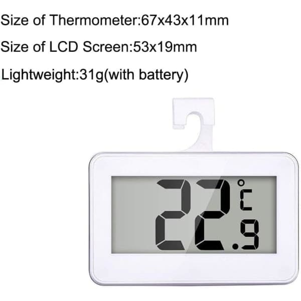 Kylskåpstermometer, 2-pack LCD Digital Kyl-Frysskåpstermometer med Hängkrok och Infällbart Ställ