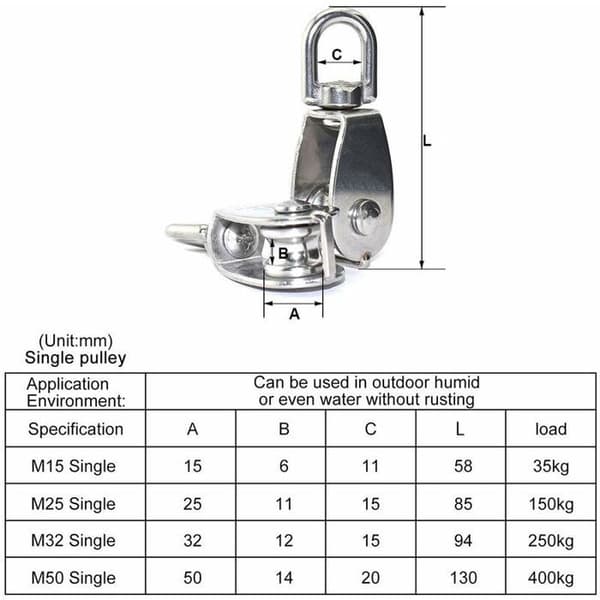 2 Pcs 304 Stainless Steel Pulley M25 Lifting Pulley Load Roller PZCC
