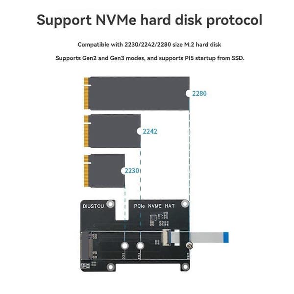 PCIe - M.2 M -avainsovitin NVMe-laajennuskortti Raspberry Pi 5:lle
