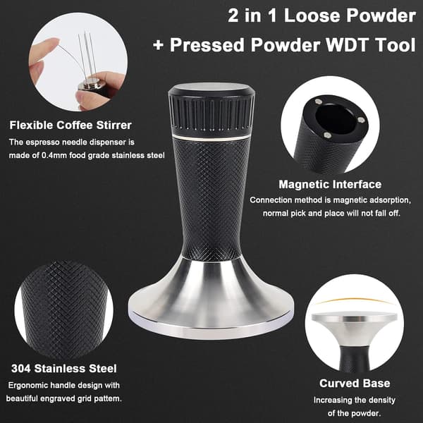 58,3 mm Coffee Tamper, Stainless Steel Coffee Press, 2-in-1 Coffee Tamper Needle Distributor, Espresso Tamper Kitchen Accessory with Silicone Pad