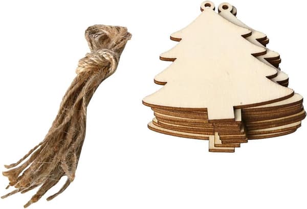 Christmas decorations in wood, 10 pieces with string, hanging decorations for the Christmas tree