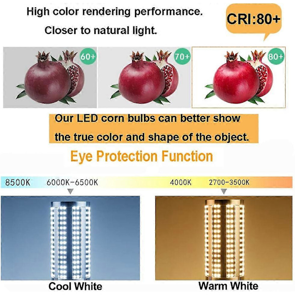 50W LED Corn Bulb - E27/E39/E40 Ultra Bright Ceiling Light, 3000K 6000LM Warm White, 350W Equivalent for Warehouse & Garage
