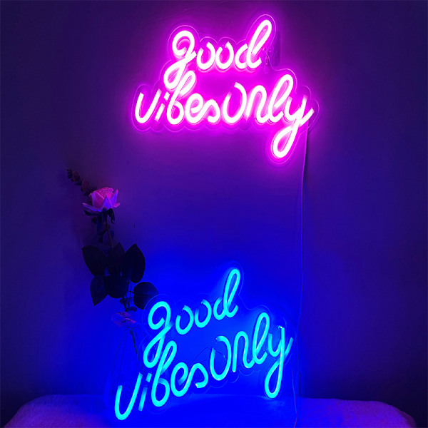 Rosa Good Vibes Neon-skylt - Neonljus för sovrum, LED-neonskyltar för väggdekoration