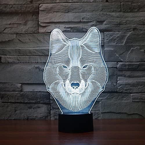 3D Dyrevarg Hode Nattlampe Touch Bordlampe Optisk Illusjon Lamper 7 Fargeskiftende Lys Hjem Bursdagsgave
