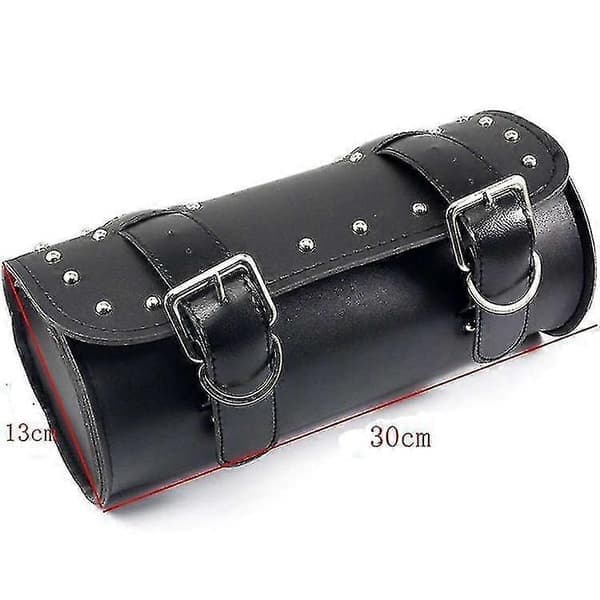 Motorcycle Handlebar Bag Motorcycle Fork Tool Bag Motorcycle Tool Bag PU Leather with 2 Straps - Black