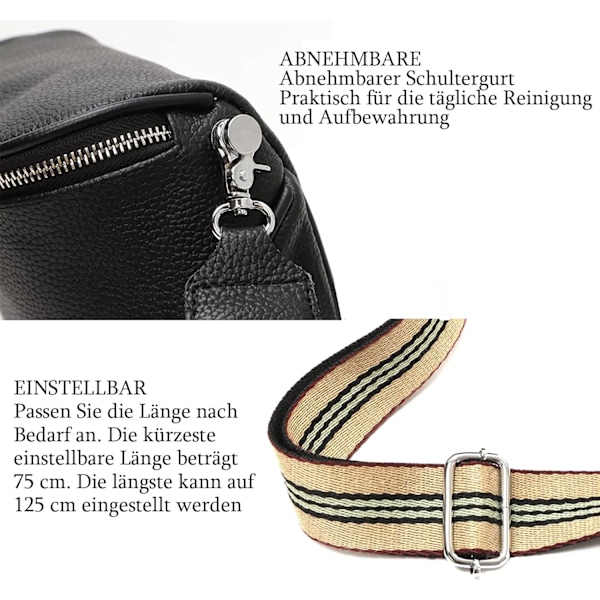 Atgbiem Dame Sort Crossbody Taske Dame Bred Rem Brysttaske Dame Læder Midjetaske Dame Stilfuld