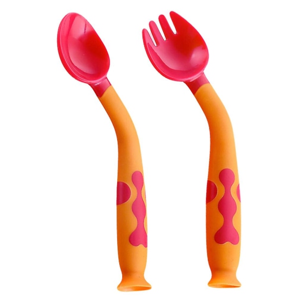 1 Set Baby Spoon Fork Feeding Tableware Baby Assistant Food Spoon And Fork SetRed14.5x3.1x2cm