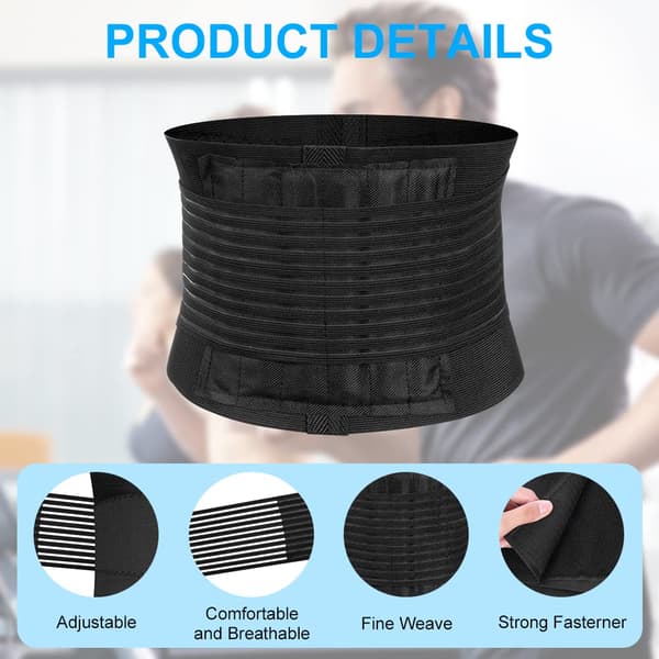 wxsp Lower Back Support Belt, Adjustable Lumbar Support with 6 Support Stays, Double Pull Lumbar Brace for Scoliosis and