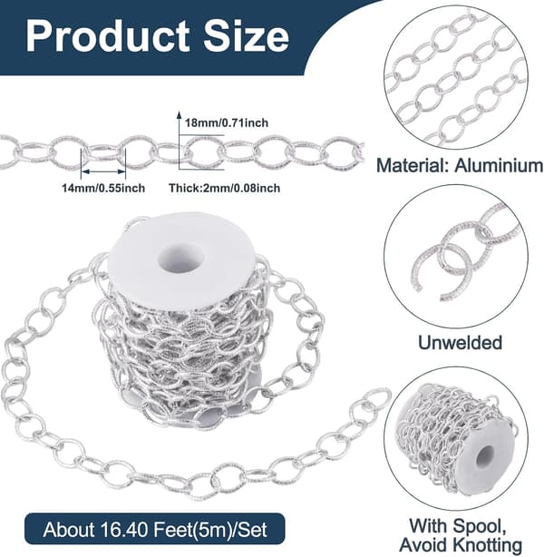 1 rulle 5m aluminium silverkabelkedja oledad halsband Silver