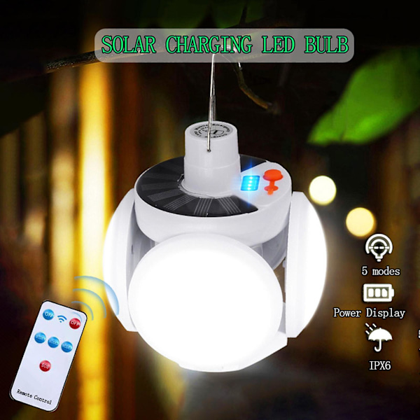 Solcelled Fodbold Foldbar Natlampe 800mah + Fjernbetjening Hvid