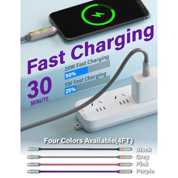 240W 4-i-1 USB-C-kabel – Multilader med pustelys, PD 5A hurtiglading og datasynkronisering, silikon – Grå 1,5m Grey
