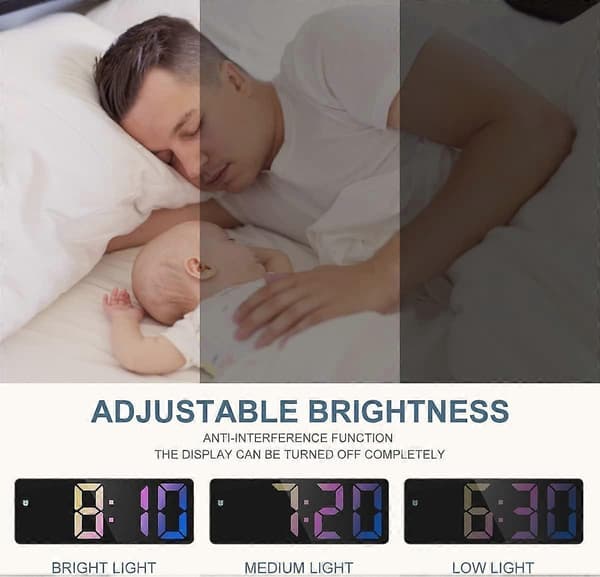 Digital Alarm Clock, Electronic Desk Clock with Temperature Display, Adjustable Brightness, Voice Control, 12/24H
