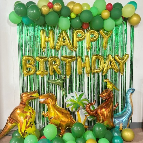118 STK Dinosaurbursdagsfestballonger med pumpe, Dinosaurbursdagsfestutstyr Junglegrønn bursdagsballong Dinosaurgrønn