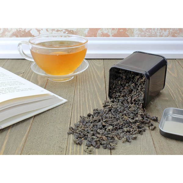 Cornucopia - Sort metal firkantede dåser; til te, gaveæsker og opbevaring, kapacitet til 1 kop