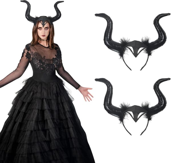 2 stk demonhodebånd horn dronninghodebånd svart fest cosplay vifte