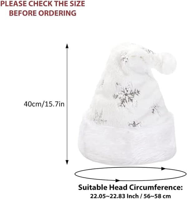 Vit plyschig julmössa Unisex Bekväm tomtemössa med snöflingor Silver Silver