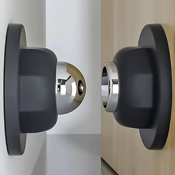 Magnetic Door Stop Wall Mounted, Self-Adhesive No Drilling Silicone Buffer, Compact Silent Door Holder for Home Office, Black 2-Pack