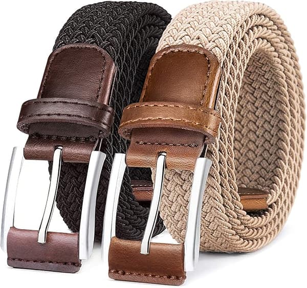 Bælte til mænd 2-pak, herregave stretch flettet webbælte elastisk til afslappede golfjeans 41,3in