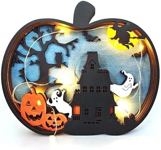 Dekorationer Træ Håndværk Græskar Udskæring Mønster Halloween Lys