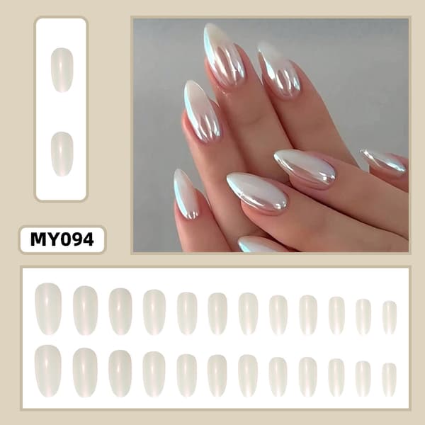 30 Pieces Light White Cat Eye Nails Almond Shaped False Nails