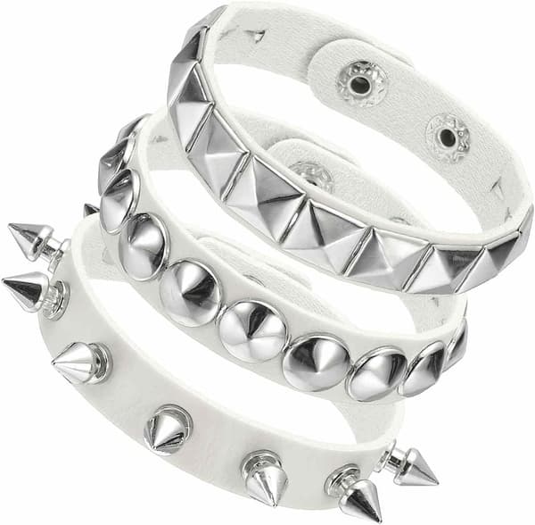 Rock Punk Spiked Faux Läderarmband Set Vit White