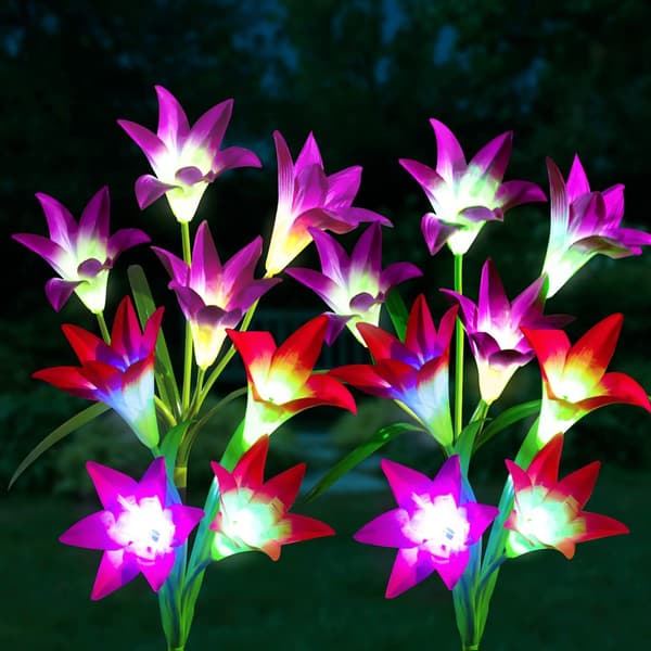 2 stilker liljelampe, 4 hoder LED-simulert blomst, ute
