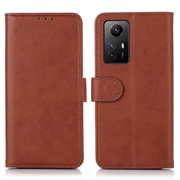 For Xiaomi Redmi Note 12s 4g PU Lær Lommebok Etui Deksel Kuskinn Tekstur Magnetisk Cover Brown