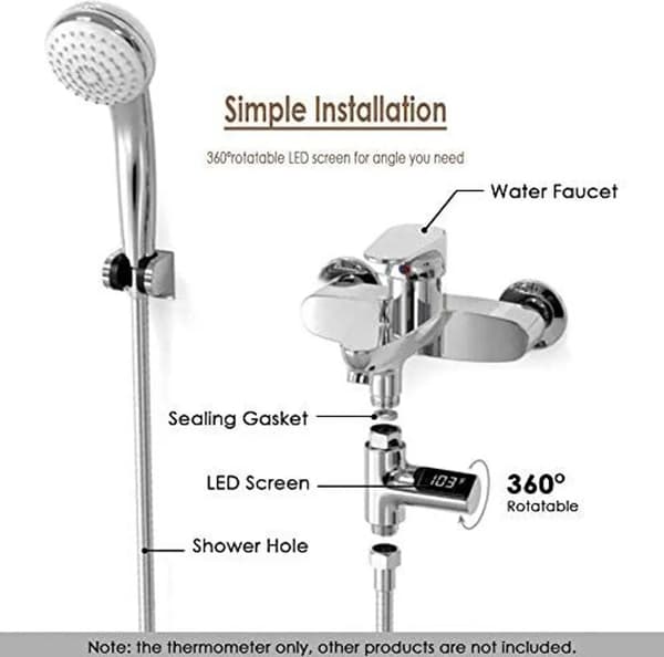 LED digitalt badetermometer, dusjtermometer 5-85 grader sanntids vannstrøm med 360° roterende skjerm