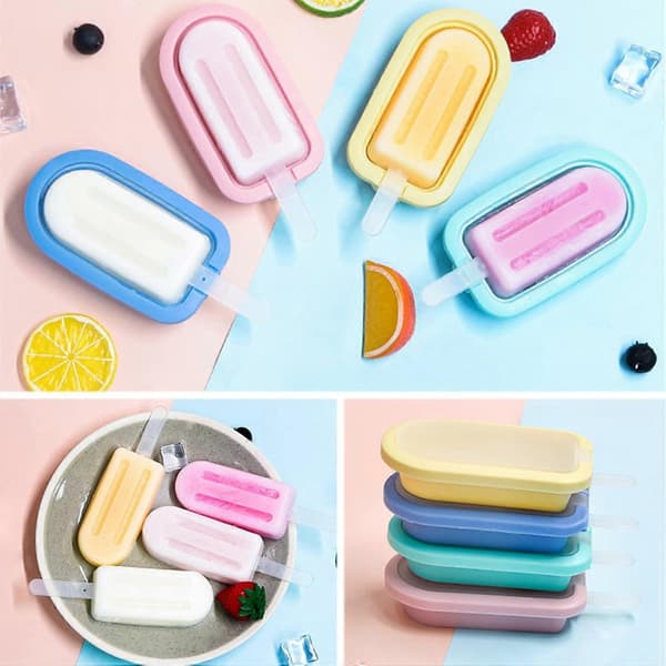 4 Pieces Popsicle Molds with Sticks, Reusable Silicone Ice Pop Molds, Mini Popsicle Maker with Spill-Proof Lid, BPA-Free