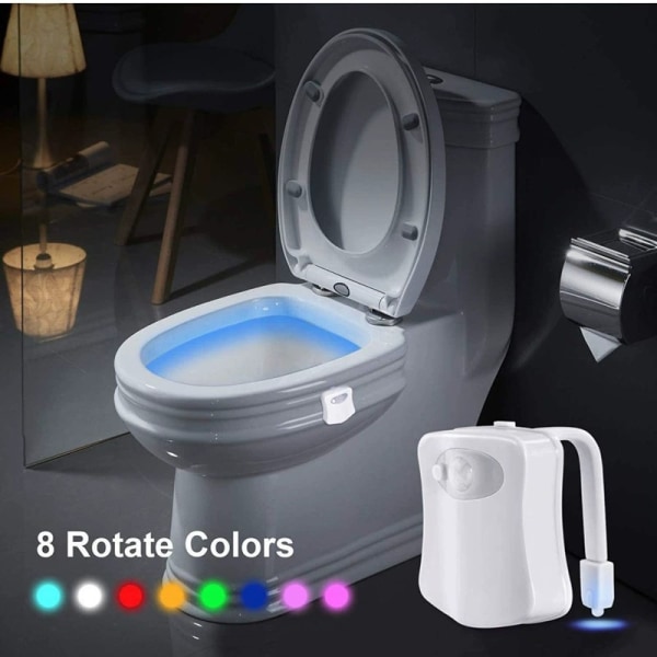 Alkuperäinen wc:n yövalo 2 pakkaus, liiketunnistimella aktivoitu LED-lamppu, hauska 8 väriä vaihtuva kylpyhuoneen yövalo Lisäys wc-kulhoon, täydellinen sisustus
