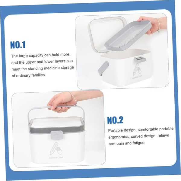Portable Family First Aid Medicine Organizer Box with Handle, Multi-layer Small Grey Medicine Storage Case