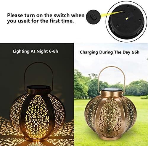 Solar Lantern LED Outdoor Solar Lamp Outdoor Hanging Waterproof Hanging Light Hexagonal Decorative Lighting-Gold