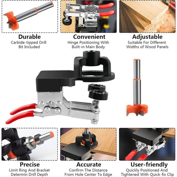 35mm Hinge Drilling Jig, Door Cabinet Hinge Template, Concealed Hinge Jig, Drill Guide for Cabinets and Wardrobes