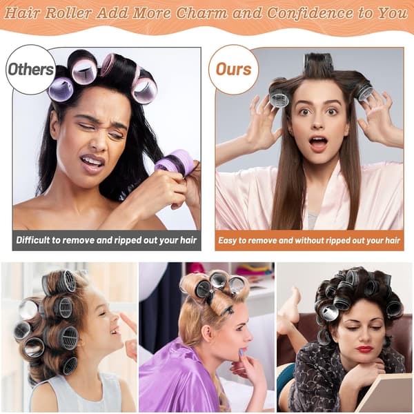 18 Heatless Hair Rollers with 12 Clips - 4 Sizes (Large, Medium, Small) for Volume, Curls on Long, Short, Thick or Thin Hair