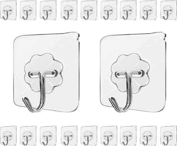 20-pack Heavy Duty Self-Adhesive Wall Hooks, Max Load 10 kg, Nail-Free Adhesive Hangers