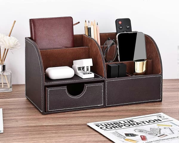 PU Leather Office Organizer, Pen Holder, Stationery Storage Box, Desk Accessories