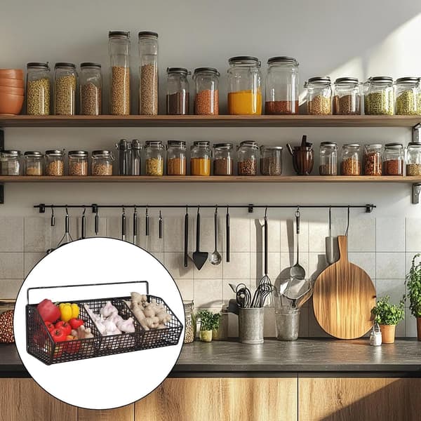 Wall-mounted storage shelf for kitchen, punch-free onion, ginger, garlic spice rack, iron wall drain basket
