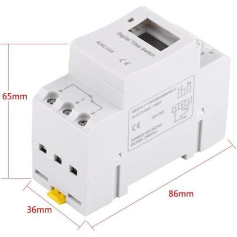 Weekly LCD Digital Timer 15A 220V - 16 ON/OFF Cycle Programming - DIN Rail or Rail-Free Installation - Real-Time Display