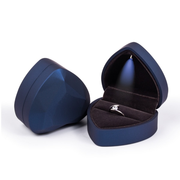 LED blå ringbox för förslag, bröllop, förlovning, födelsedag, alla hjärtans dag, mors dag, fars dag, jul lyxhjärta