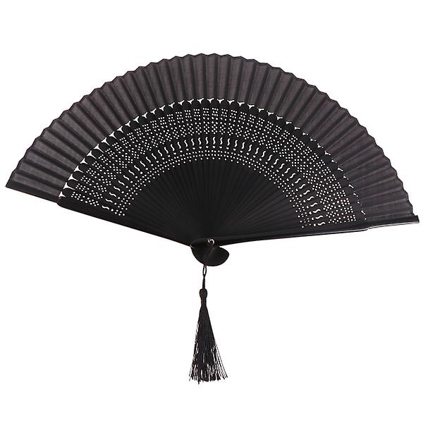 Vintage handhållen vikfläkt Dansprestanda Fan Craft Hollow Folding Fan (s Formad Hollow Black F 21cm