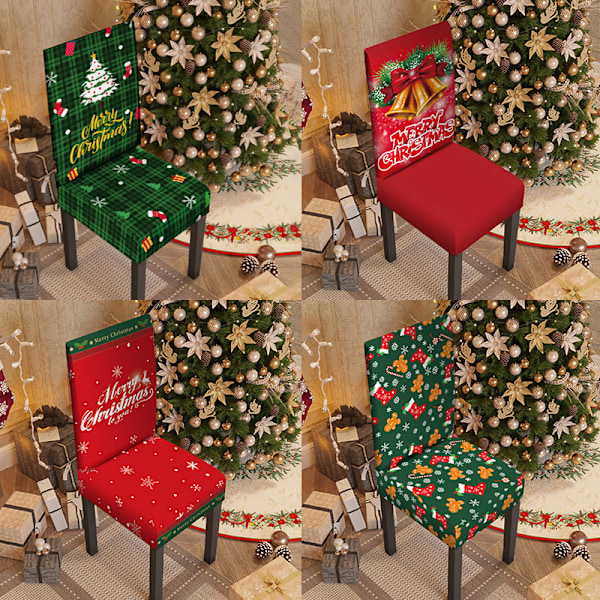 Julgransmatstolsöverdrag Stolsöverdrag Slipcover Set om 4 Tvättsbara Köksstolsöverdrag Skydd