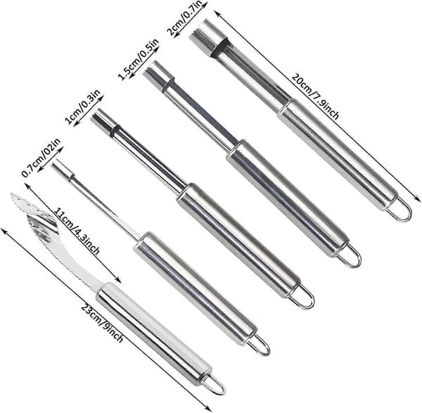 6-pack Stainless Steel Kitchen Corer - Fruit and Vegetable Corer - Cherry Corer, Strawberry, Jalapeño Corer Set